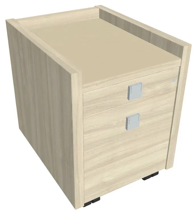 Comodă mobilă Verno 47 x 60 cm cu sticlă, 2 sertare, salcâm / vanilie