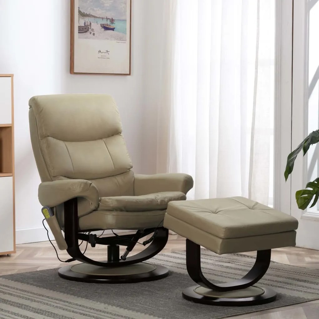 289899 vidaXL Fotoliu masaj rabatabil cappuccino piele ecologică&lemn curbat