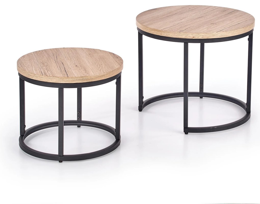 Set 2 buc. măsuțe de cafea Ozell (stejar san remo + negru). Promo -6%. 1039434