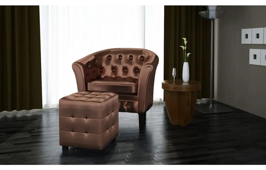 60707 vidaXL Fotoliu cu taburet, maro, piele ecologică