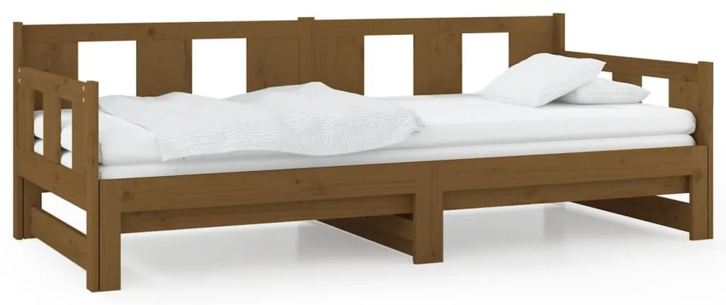 820290 vidaXL Pat extensibil de zi, maro miere, 2x(80x200) cm, lemn masiv pin