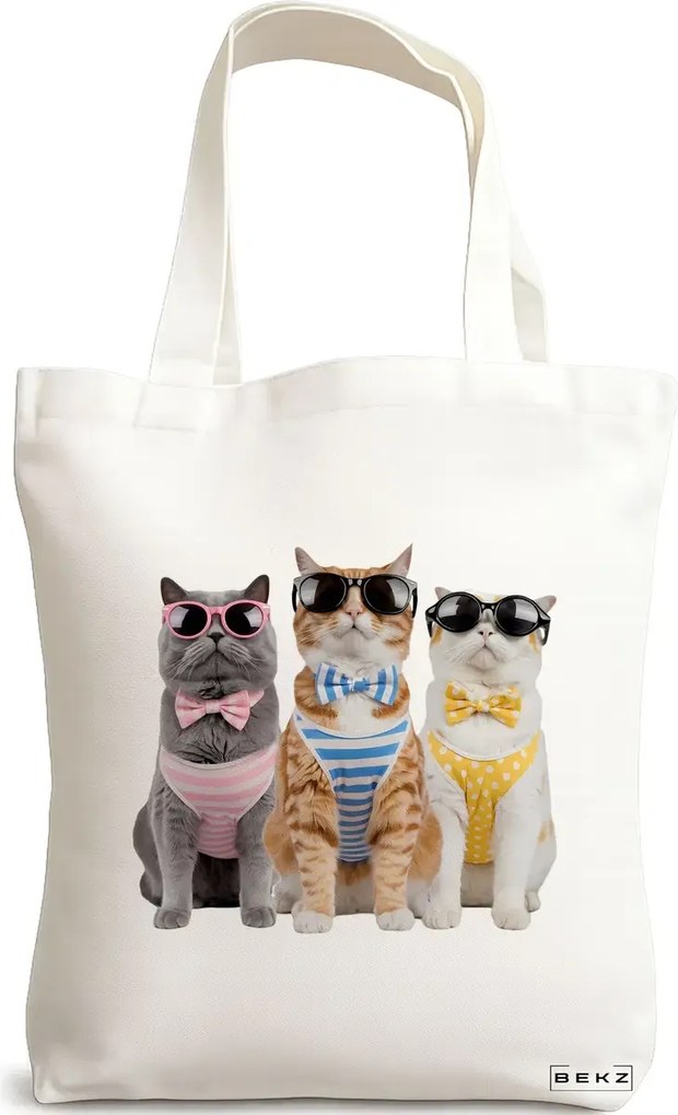 Sacosa de Panza pentru Cumparaturi, Geanta Tote, model CatLife 38 x 34.5 cm, Alba, BEKZ®