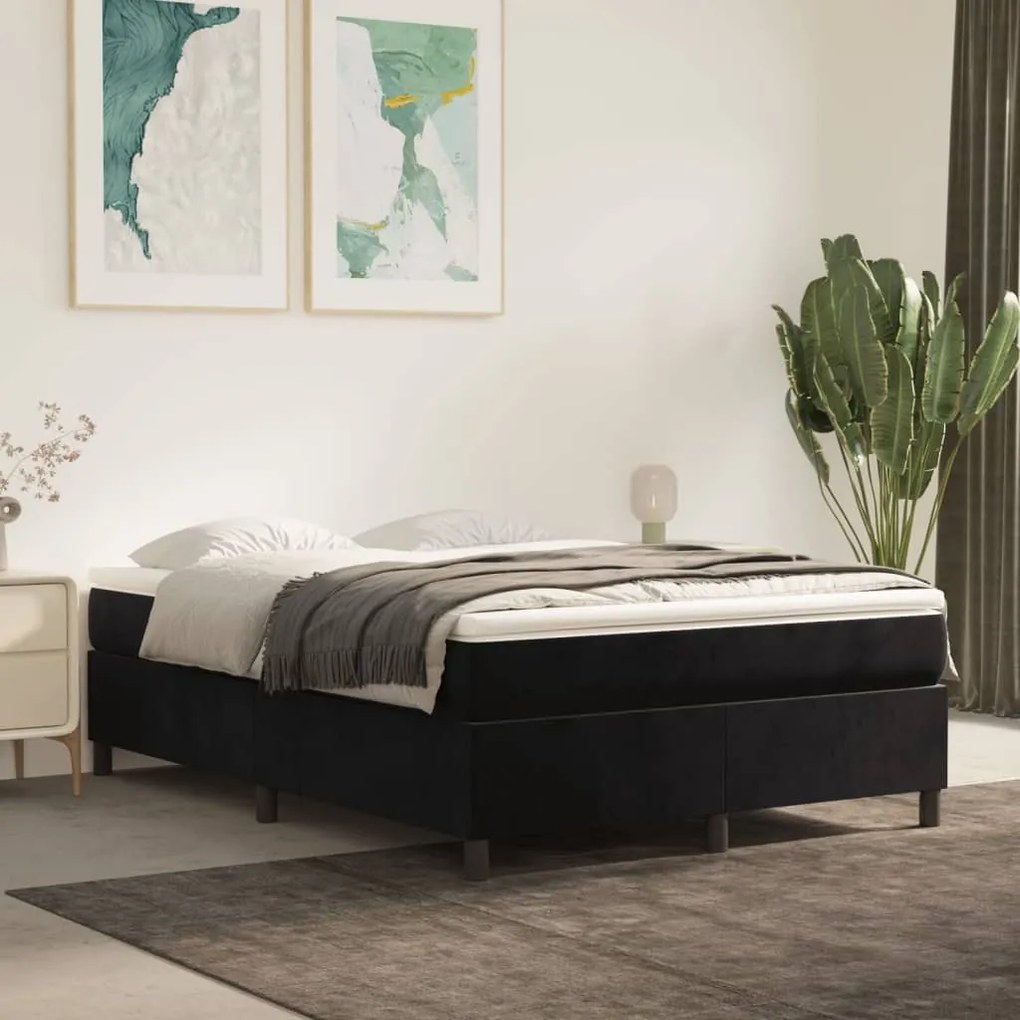vidaXL Pat box spring cu saltea, negru, 140x190 cm, catifea