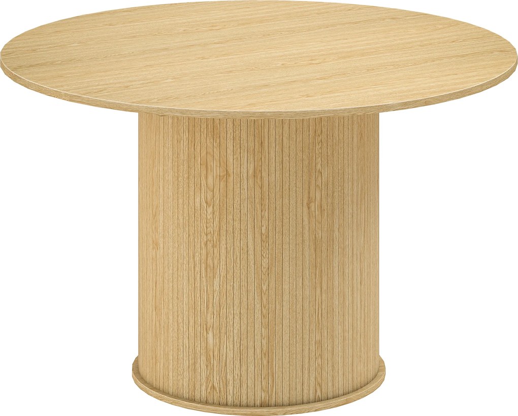 HOMCOM Masă de dining rotundă pentru 5 persoane, Ø 120 x 76 cm, masă de bucătărie cu bază cilindrică canelată, lemn natural | Aosom Romania