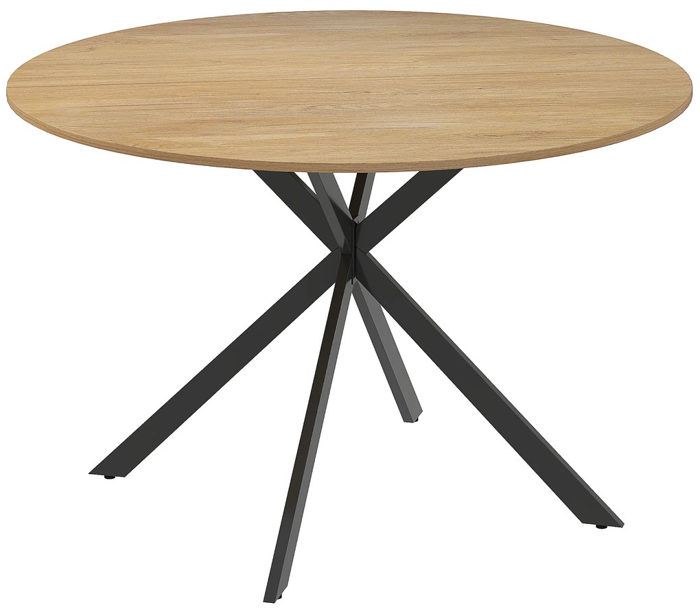 HOMCOM Masă de dining rotundă pentru 4 persoane 120 cm stil industrial cu plank aspect lemn, picioare incrucisate din oțel, stejar | Aosom Romania