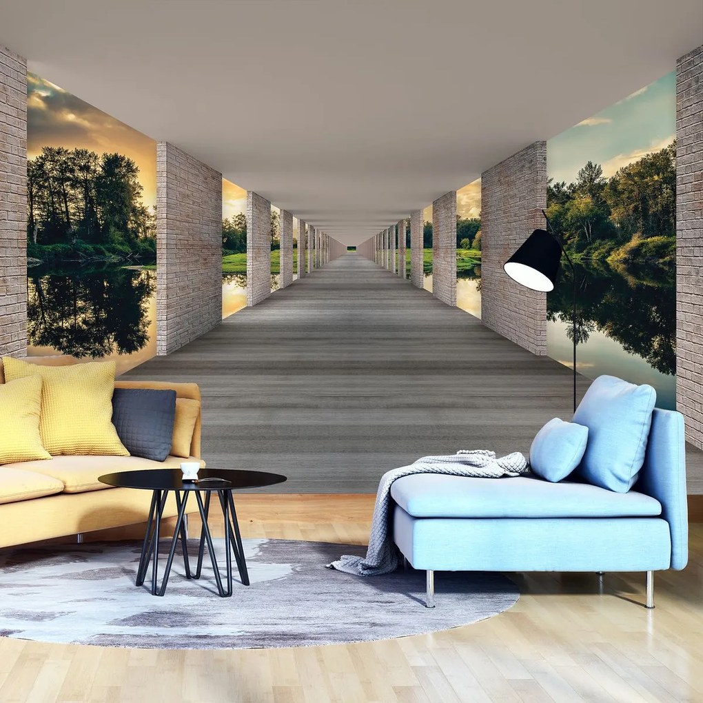 Fototapet - Tunel cu privire spre lac (254x184 cm)