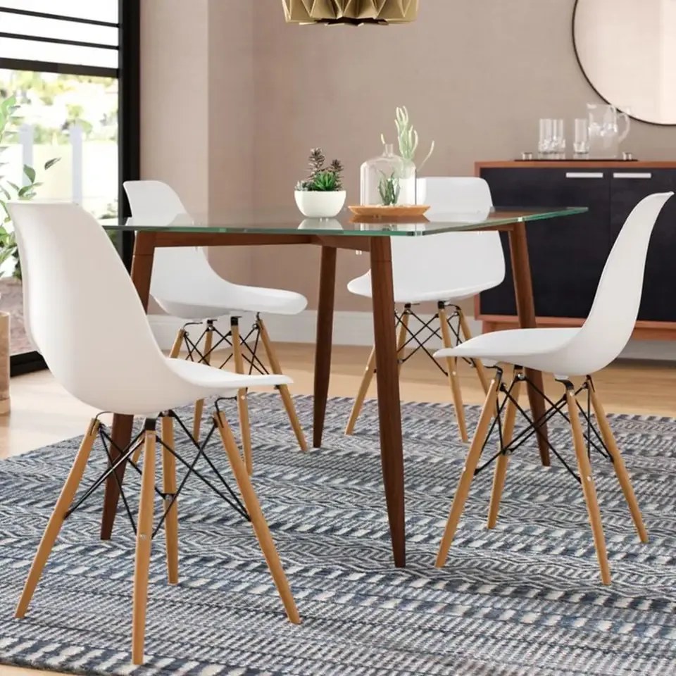 Scaune de sufragerie 4buc albe, stil scandinav Classic
