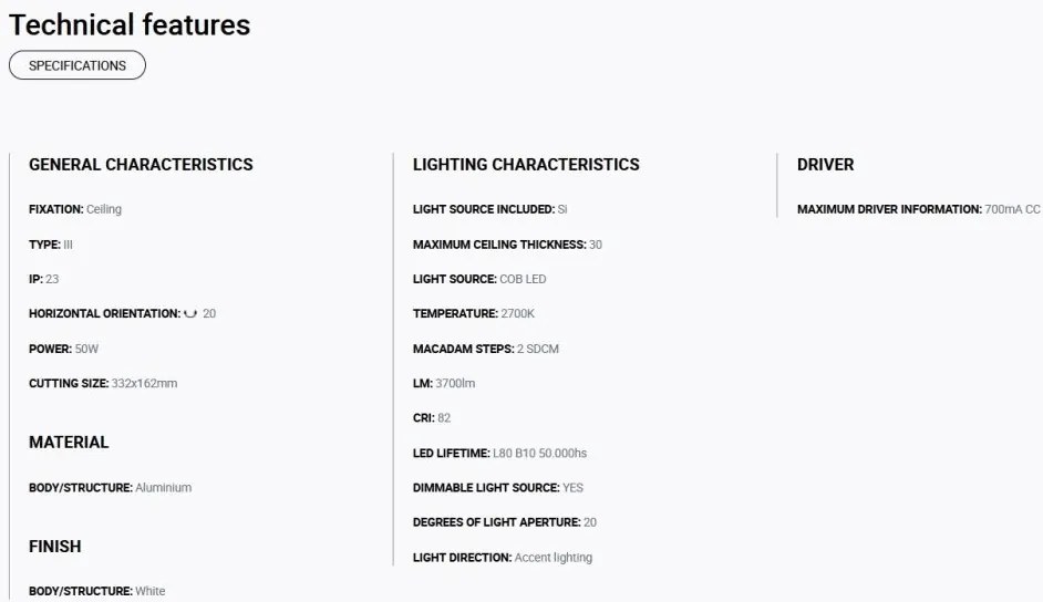 Spot LED incastrabil COLIN-2 White recessed 48-72W 2700K 20°