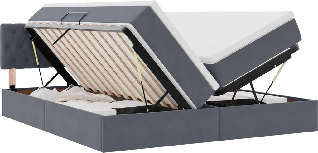 vidaXL Pat cu storage cu saltea cu headboard Gri închis 100 x 200 cm
