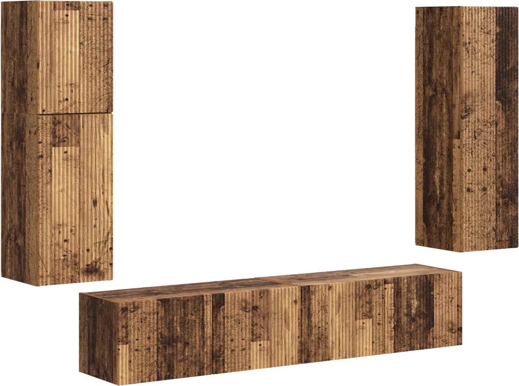 vidaXL Set comodă TV Pe perete 4 pcs Lemn vechi Lemn compozit