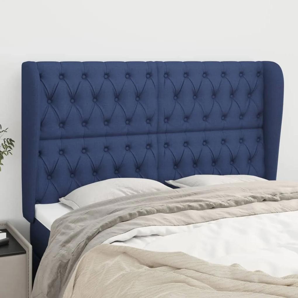 3118296 vidaXL Tăblie de pat cu aripioare, albastru, 147x23x118/128 cm, textil