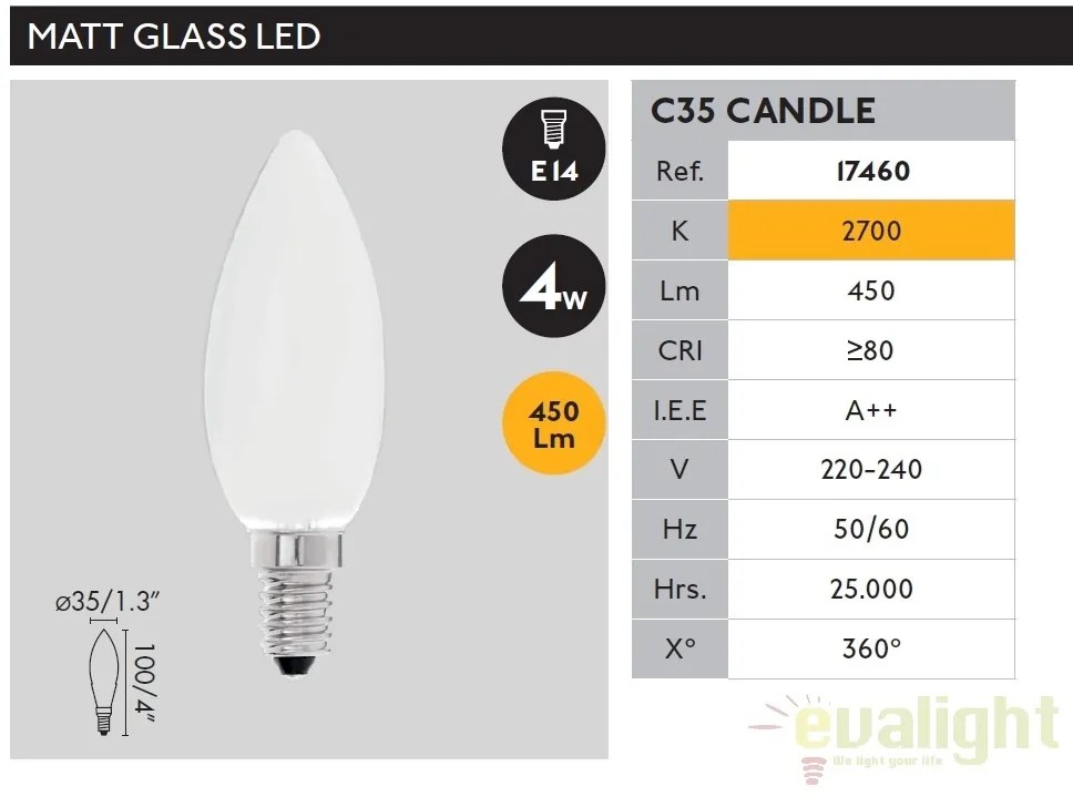 Bec E14 LED C35 MATT 4W 2700K 17460