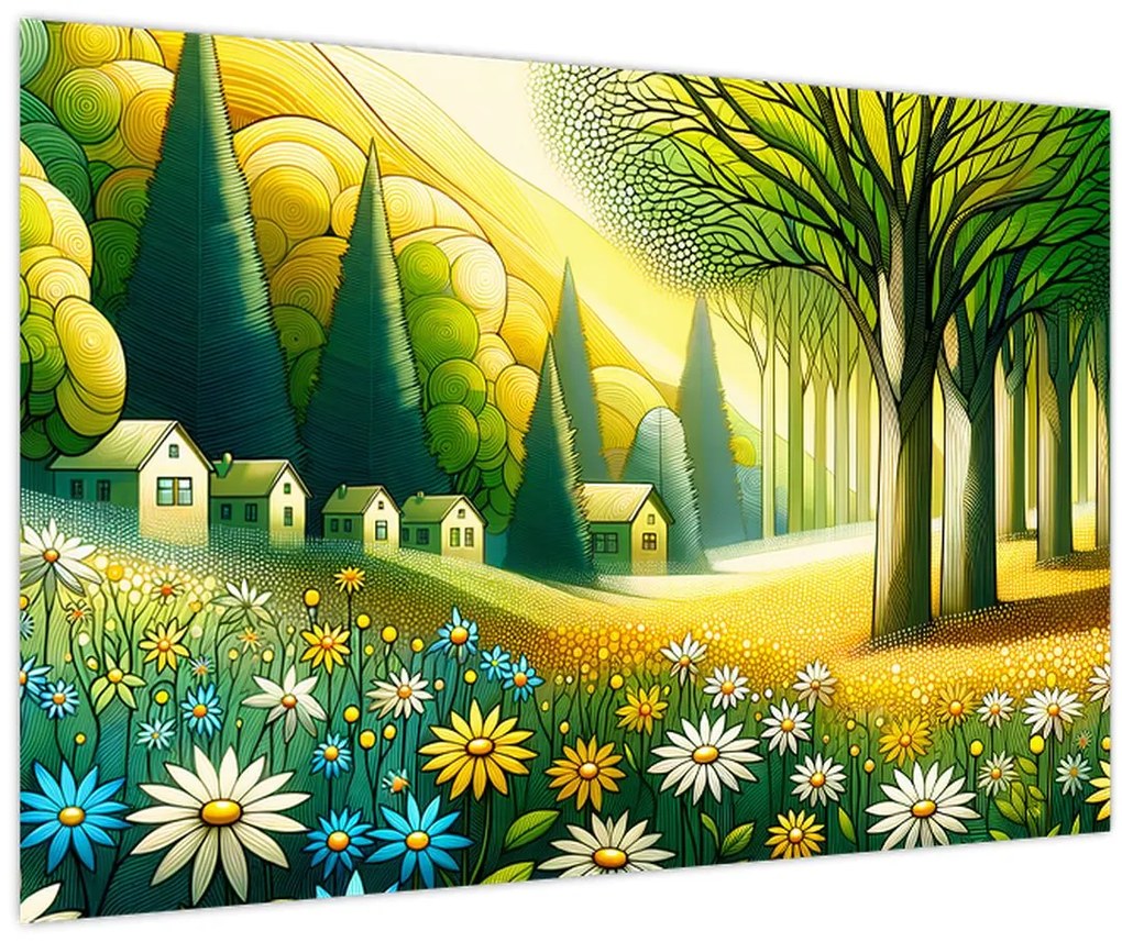 Tablou - Sat în galben-verde (90x60 cm)