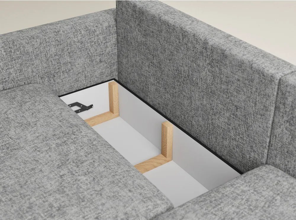Colțar gri extensibil/cu spațiu de depozitare cu tapițerie din chenille (cu colț pe partea dreaptă/cu șezlong) Leon – Maison de Rêve