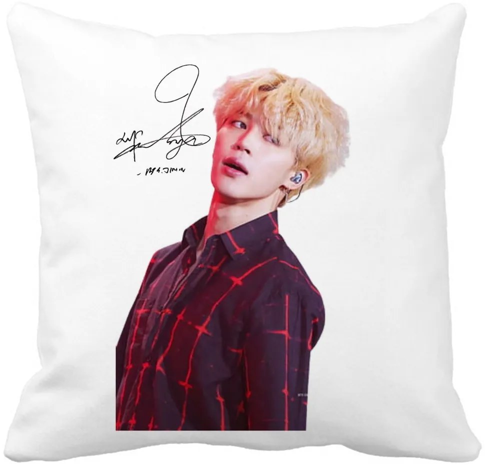 Perna Decorativa BTS Jimin 2, 40x40 cm, Alba, Mata, Husa Detasabila, Burduf