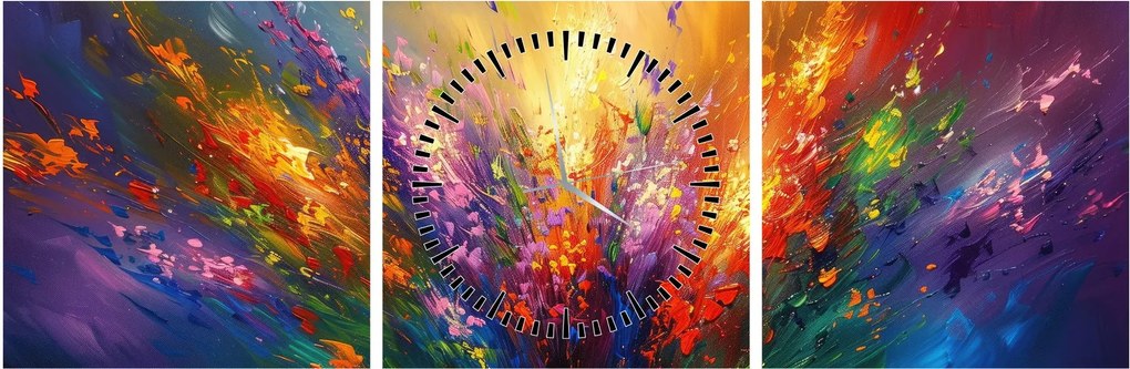 Tablou - Abstracție de flori (cu ceas) (90x30 cm)