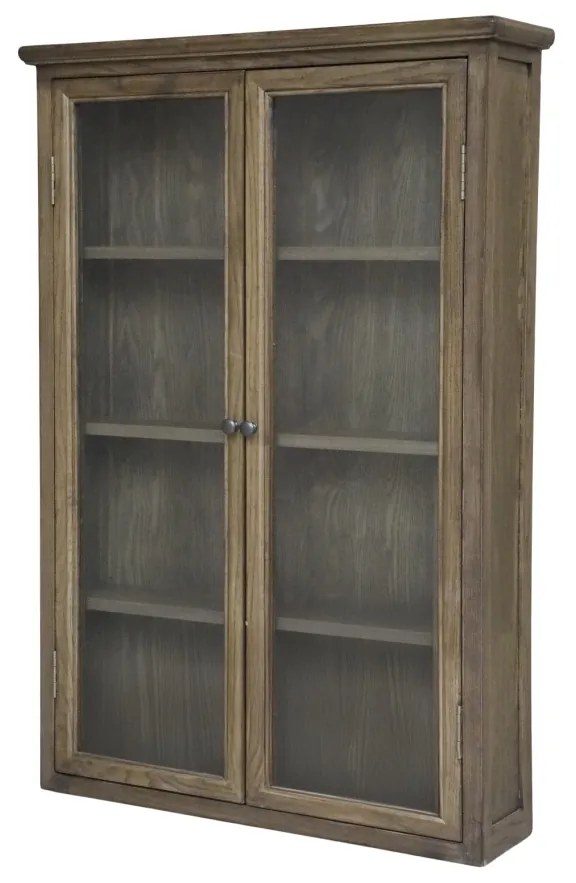Vitrina de perete, din lemn masiv si furnir, cu 2 usi si 3 rafturi, aspect rustic, Marseille
