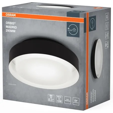 Osram - Plafonieră ORBIS MADRID, 2x E27, 10 W, 230 V, Ø29 cm, neagră