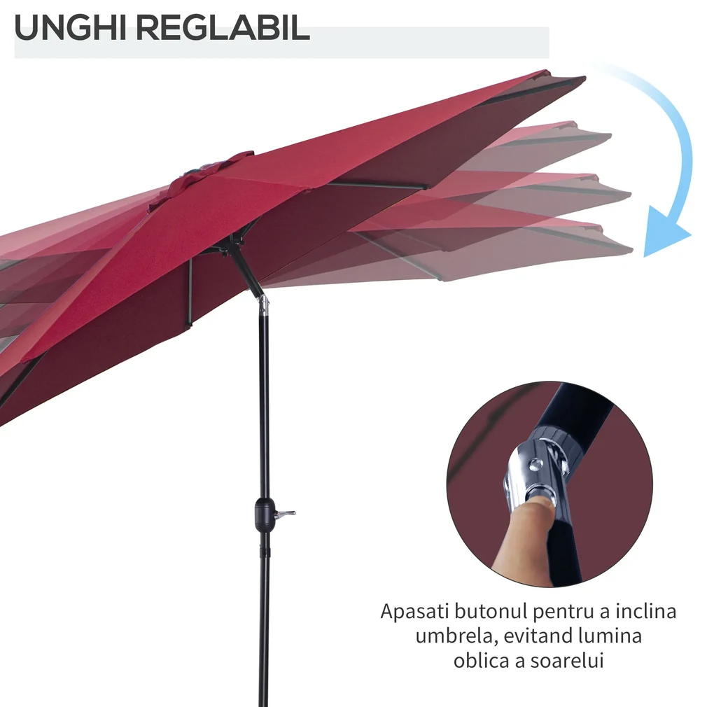 Outsunny Umbrelă de Grădină Inclinabilă 3x2.45m, Poliester Impermeabil, Rosu Bordeaux | Aosom Romania
