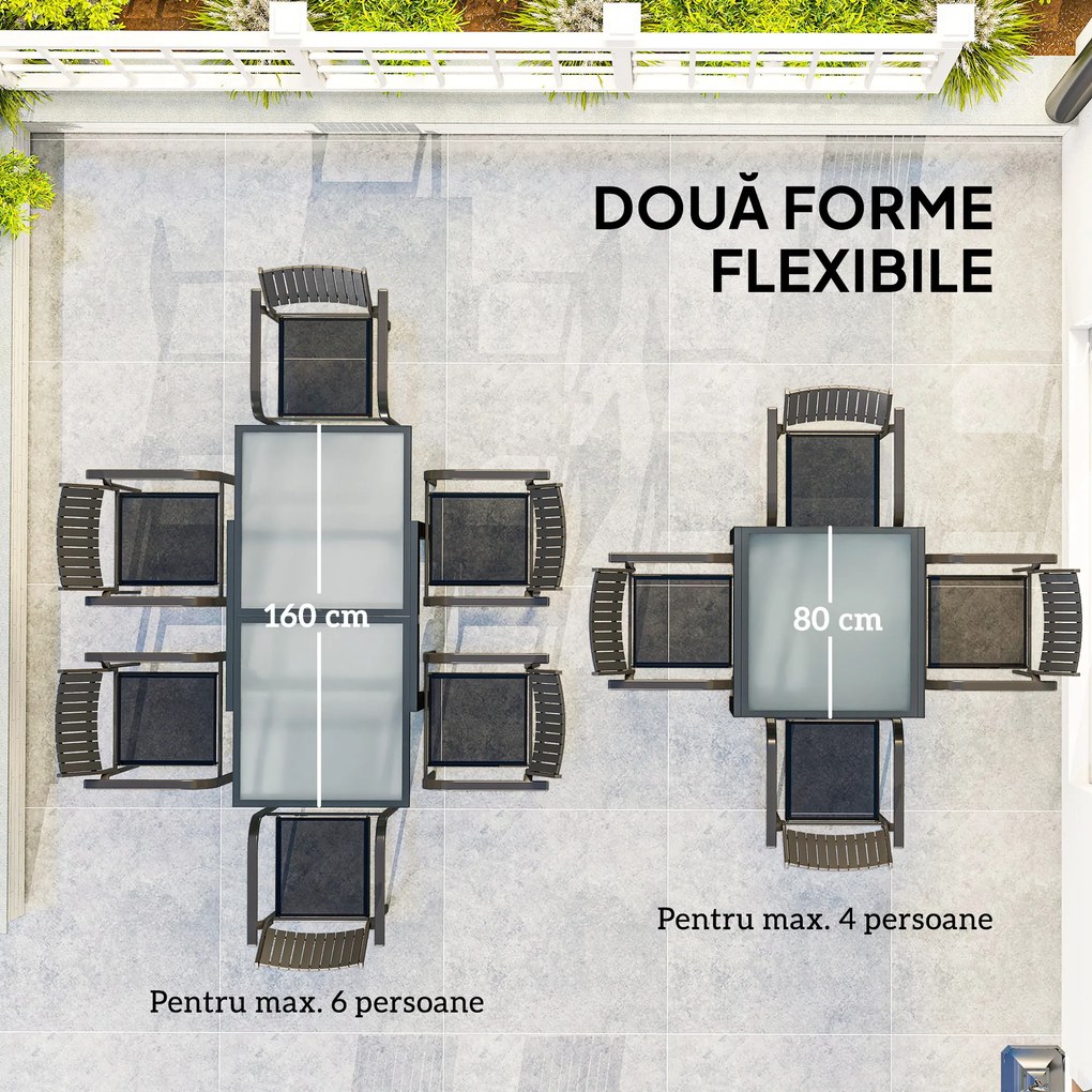 Outsunny Masă de Grădină Extensibilă cu Blat din Sticlă 80-160x80x75 cm Negru | Aosom Romania