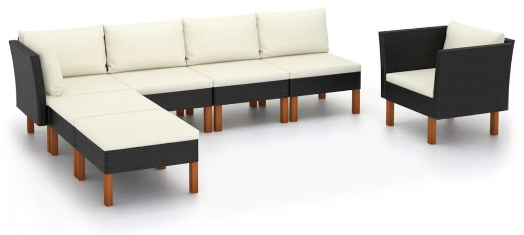 vidaXL Set mobilier grădină, 7 piese, negru, poliratan/lemn eucalipt
