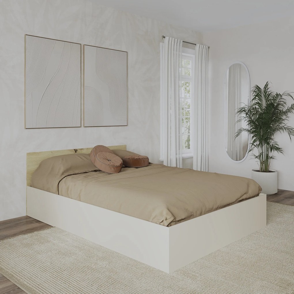 Pat Malmo, 200 x 140 cm, saltea spuma inclusa, Stejar Artisan/Argila