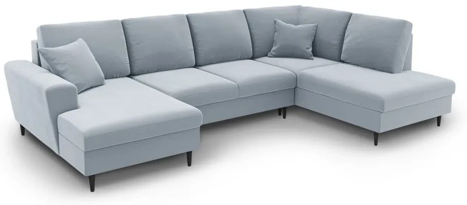 Colțar albastru deschis extensibil, cu spațiu de depozitare cu tapițerie din catifea (cu colț pe partea dreaptă-în formă de "U") Kyoto – Cosmopolitan Design