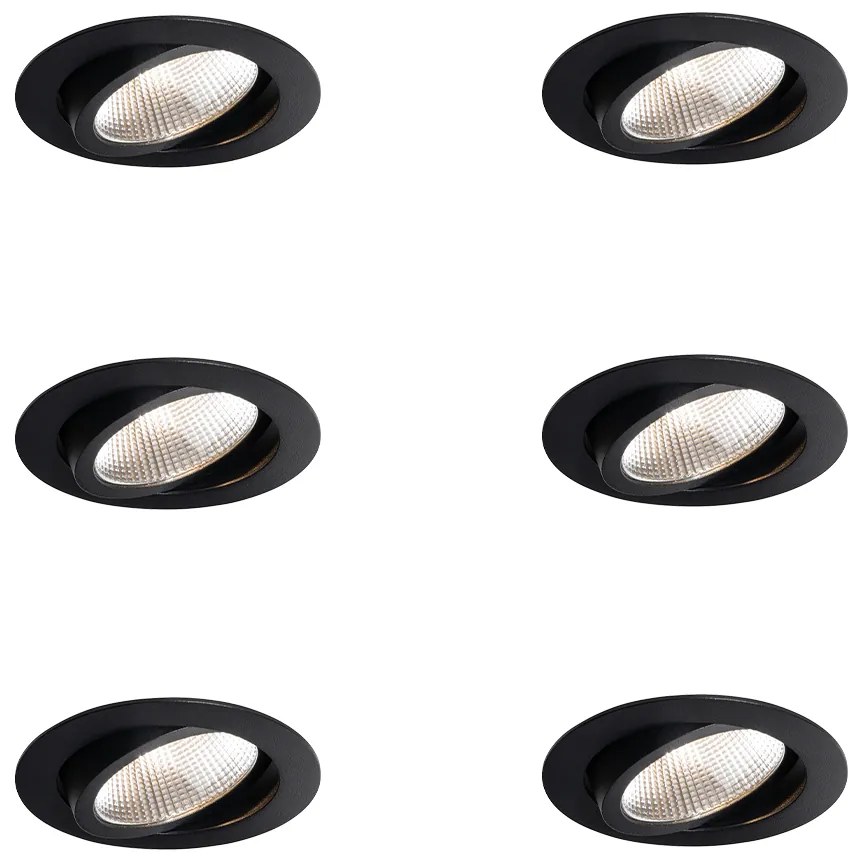Set de 6 spoturi încastrate negre 9,5 cm incl. LED 1300 lm Dimmable IP23 - Gaius