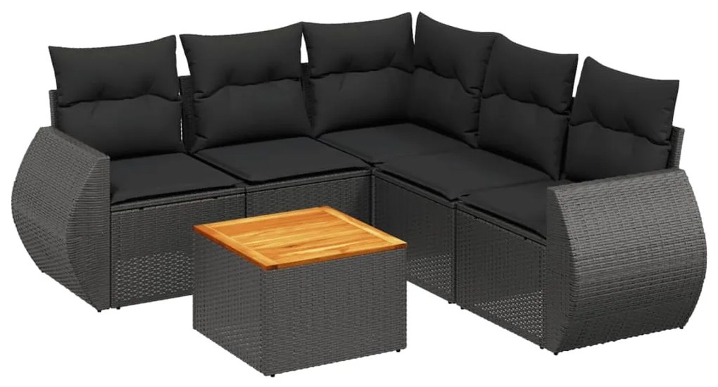 3257329 vidaXL Set mobilier de grădină cu perne, 6 piese, negru, poliratan