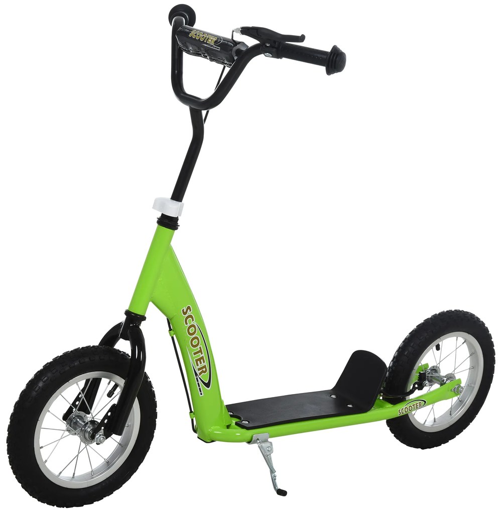 HOMCOM Trotinetă patineta pentru copii de peste 5 ani cu roți mari, ghidon reglabil, mânere frână și suport din oțel verde | Aosom Romania
