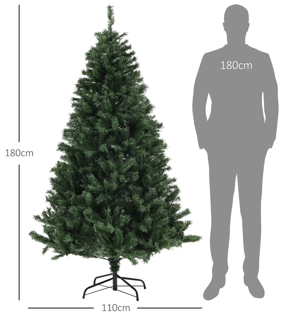 HOMCOM Brad de Crăciun, Brad de Crăciun Artificial cu 1000 Crengi din Oțel și Plastic, Ø110 x180 cm, Verde | Aosom Romania