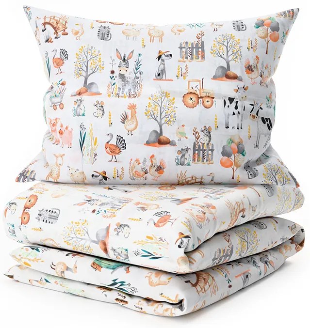 Lenjerie de pat din bumbac pentru patut HAPPY FARM albă Dimensiune lenjerie de pat: 45 x 65 cm | 90 x 135 cm