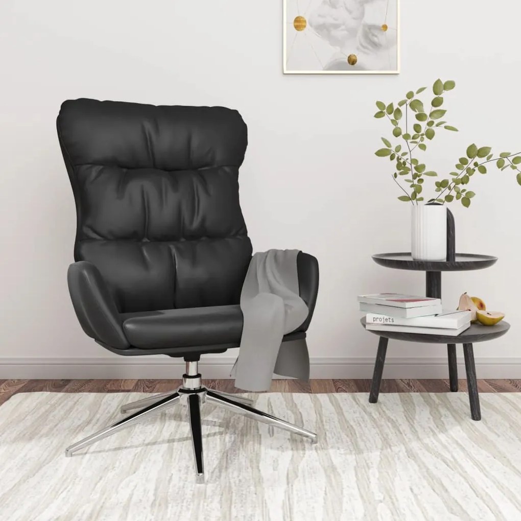 Scaun relaxant, negru, piele naturală