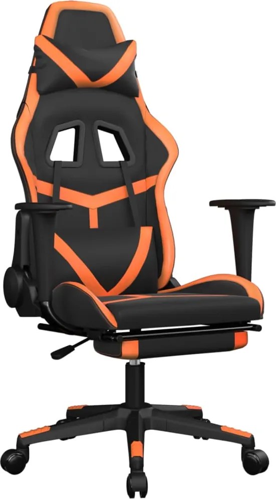 vidaXL Scaun de gaming cu suport picioare, negru/oranj, piele eco