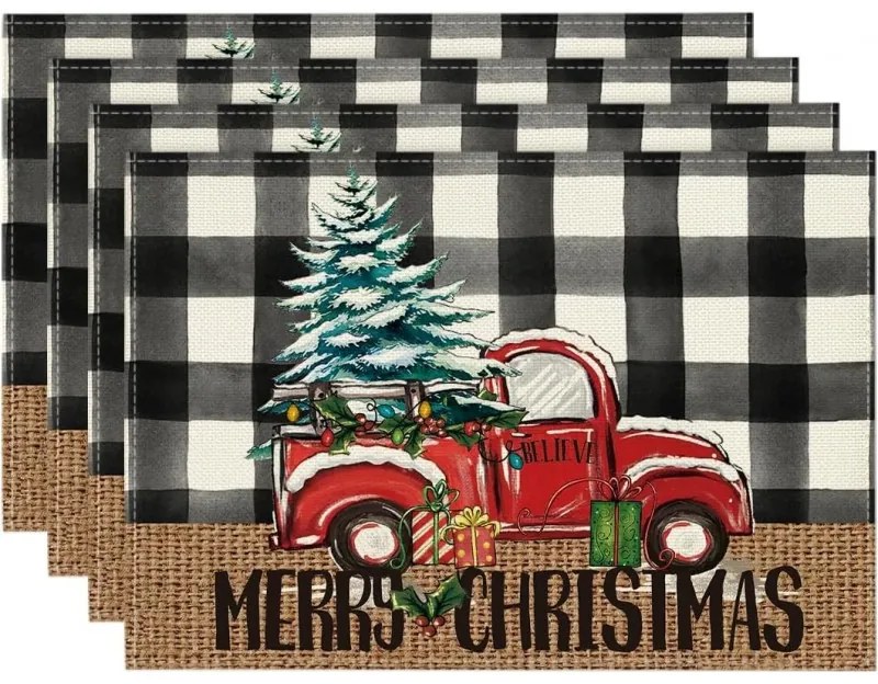 Napron de masa de Craciun MERRY CHRISTMAS 30x45 cm, alb