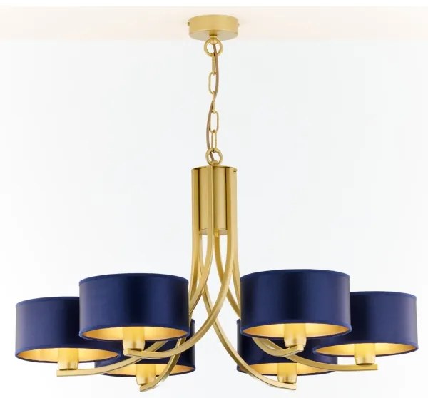 Jupiter 2095 - Candelabru ARTHUR cu lanț 6xE27/15W/230V albastru/auriu