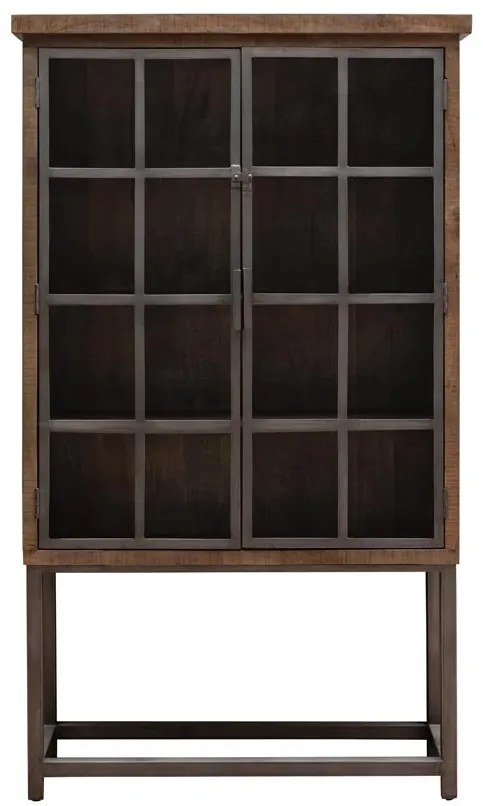 Vitrina din lemn de mango, metal si sticla, aspect vintage, Durbuy