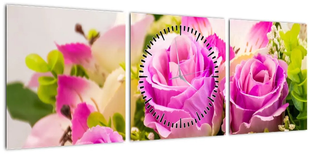 Tablou cu trandafiri (cu ceas) (90x30 cm)