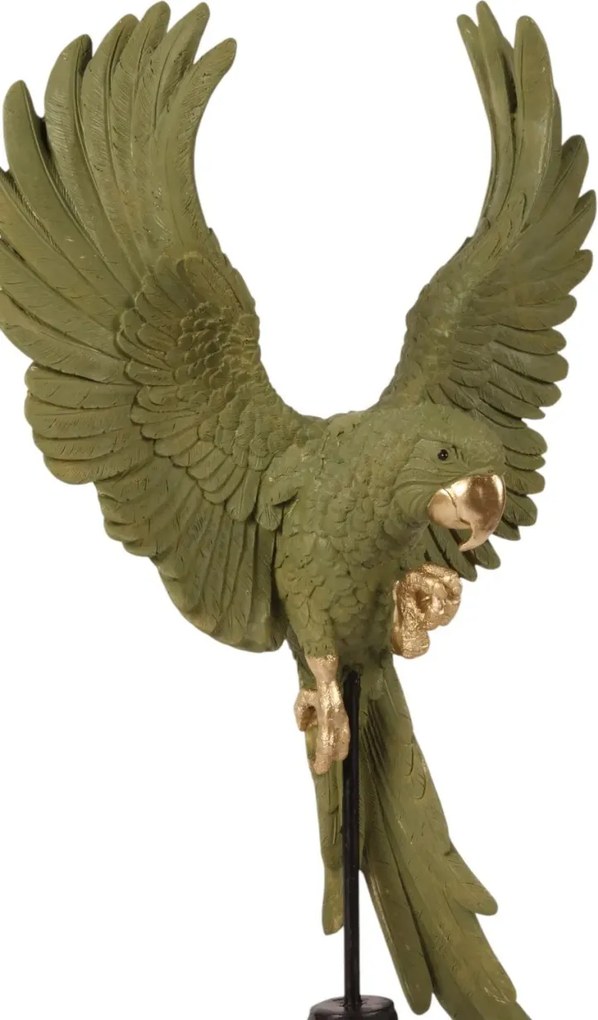Statuetă decorativă din polirășină, verde, papagal pe suport, 52,5 x 26,5 x 14,5 cm, „Lori”