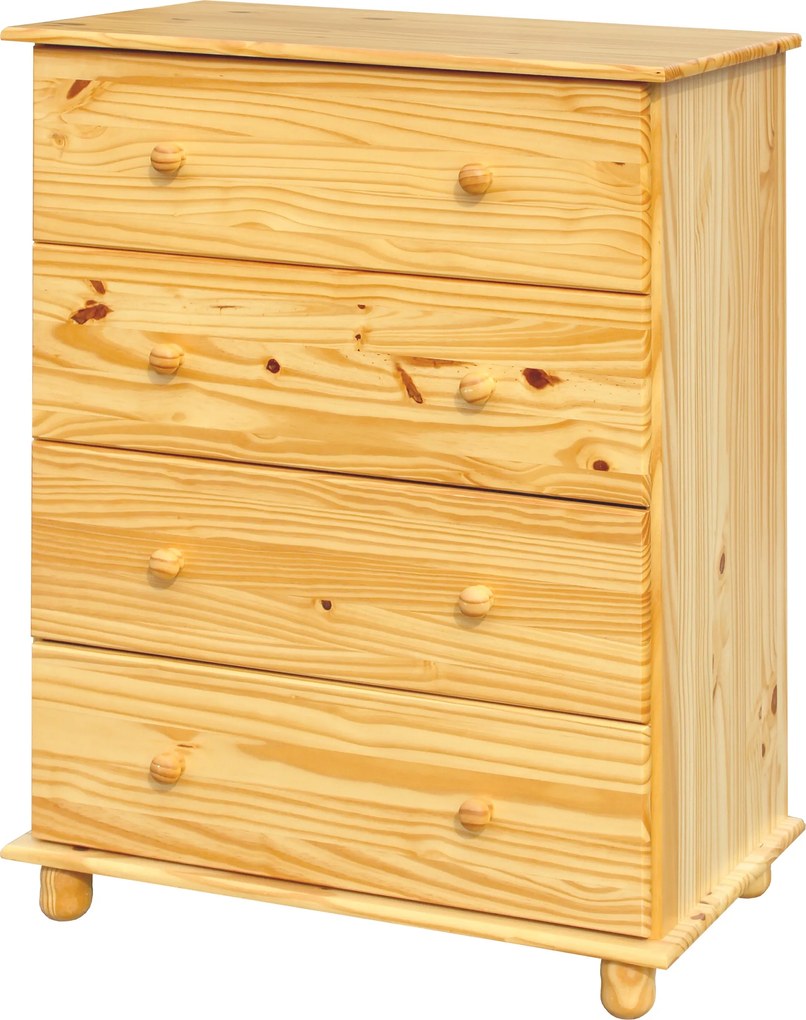 Comoda cu 4 sertare din lemn de pin masiv natur lacuit