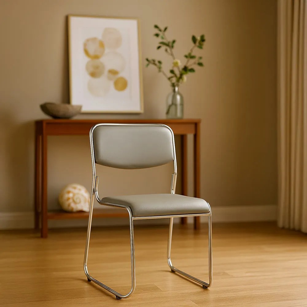 Scaun de așteptare HRC 604 gri din piele ecologică suprapozabil