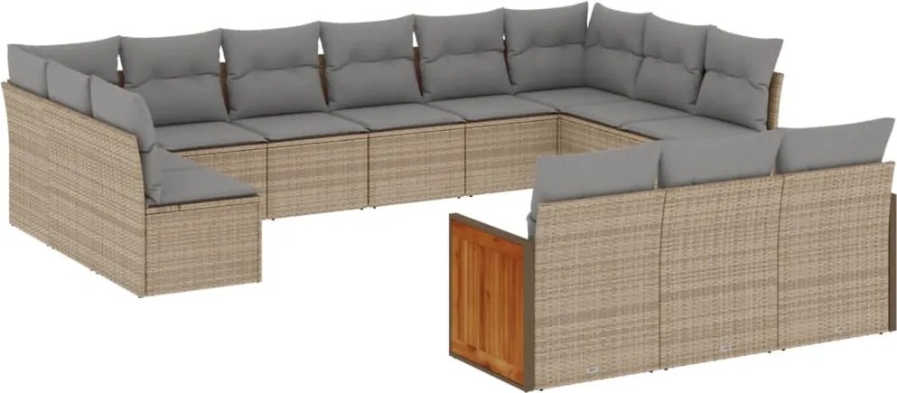 vidaXL Set canapele de grădină, 13 piese, cu perne, bej, poliratan