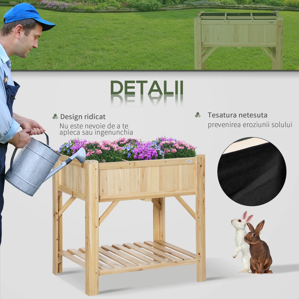 Outsunny Pat de Grădină pentru Legume cu 6 Compartimente, Jardinieră din Lemn de Brad, Suport pentru Plante Exterior, 78.5x58x81 cm | Aosom Romania