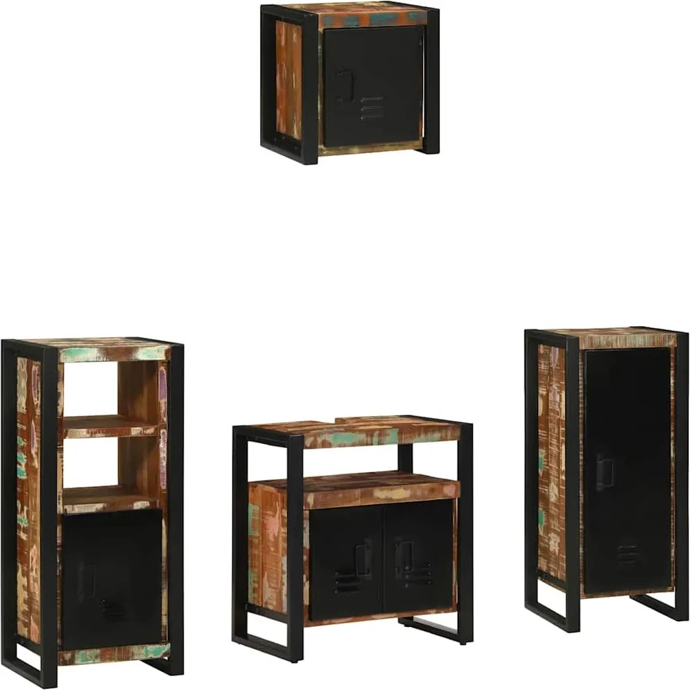 vidaXL Set de mobilier pentru baie cu raft 4 pcs Lemn recuperat masiv