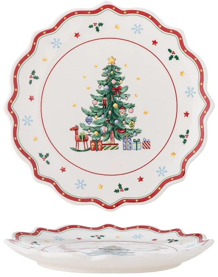 Farfurie roșie-crem pentru servire din ceramică ø 17 cm, cu model de Crăciun Naive – Bloomingville