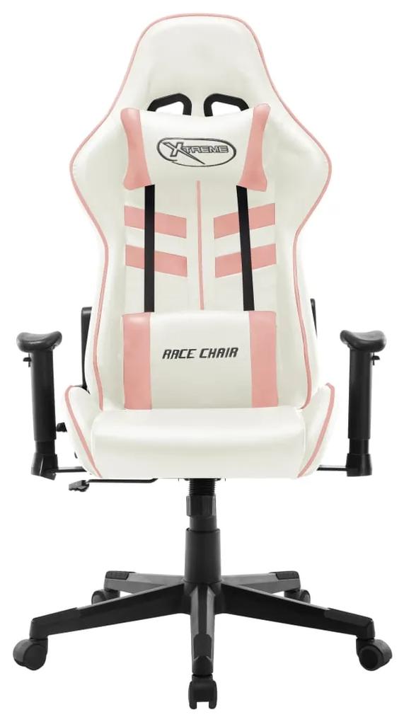 Scaun pentru jocuri, alb si roz, piele artificiala 1, Alb si roz, Fara suport de picioare