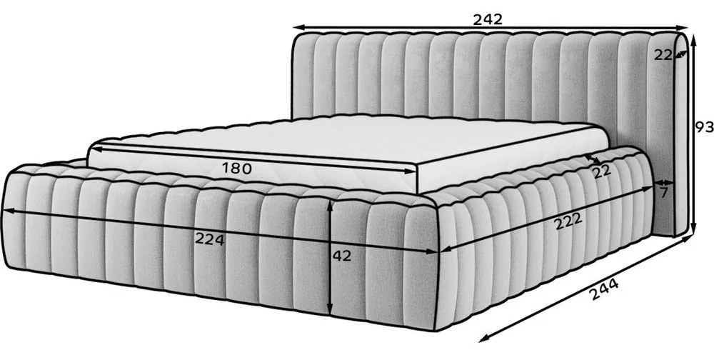 Pat matrimonial bej tapițat cu spațiu de depozitare cu somieră 180x200 cm Carilla – ELTAP