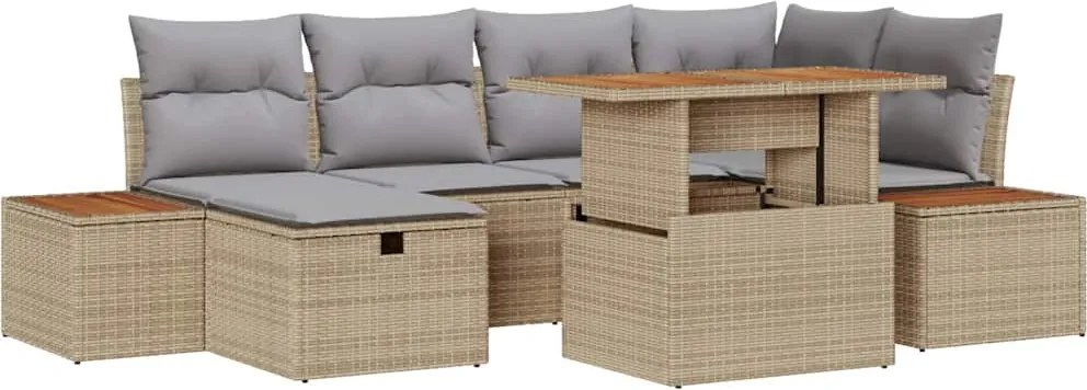 vidaXL Set de canapele pentru grădină cu pernă 7 pcs Bej poliratan