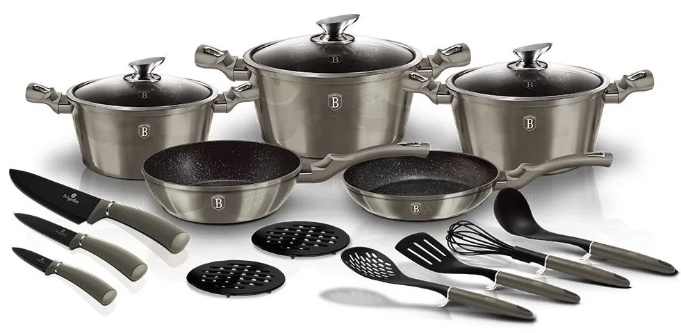 Set oale marmorate 17 piese Carbon Metalic Line Berlinger Haus BH 6163