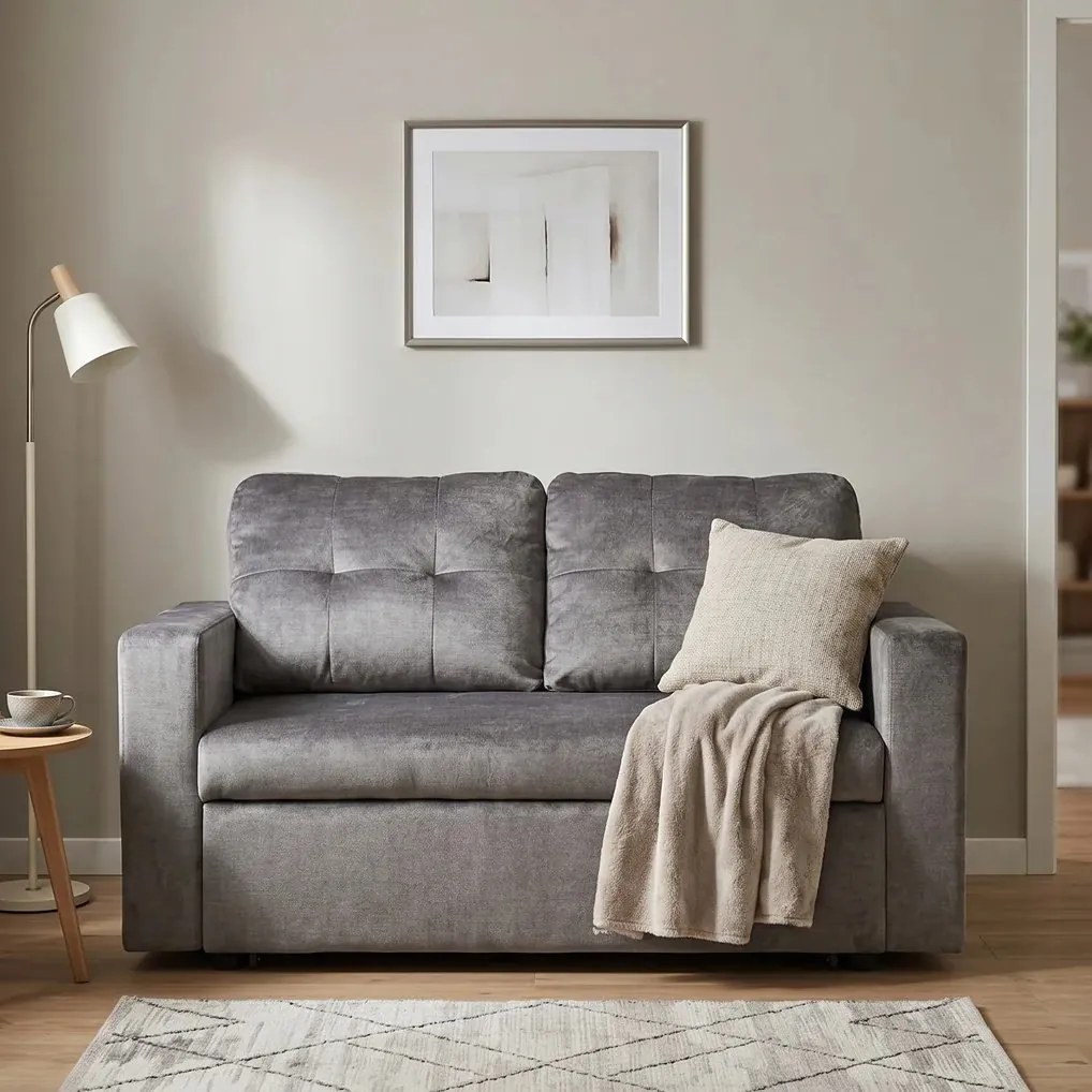 Canapea extensibila, catifea gri, SMART 140cm